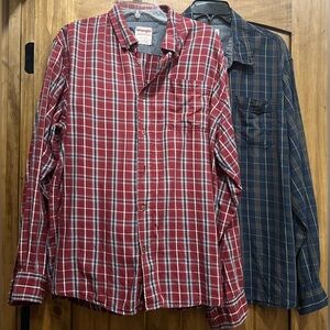 Wrangler Authentics Men's Red and Blue Plaid Button Down Shirts Bundle